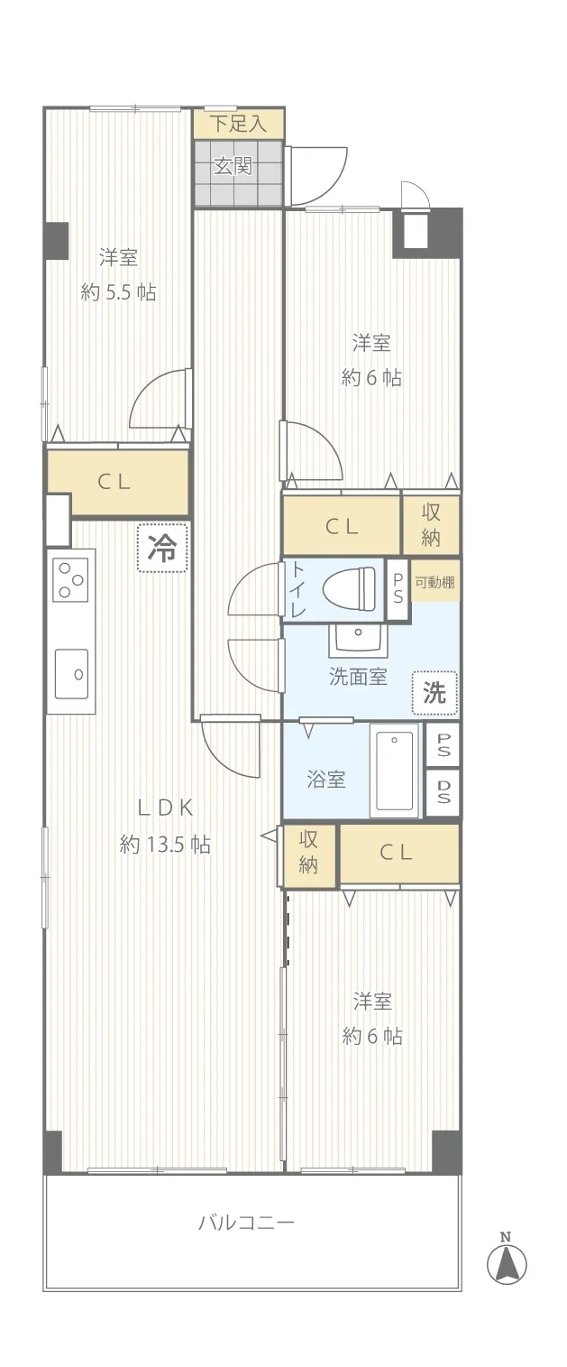 御所山ハイツ201号室間取図